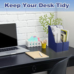 Feifeiya Magazine File Holder Set of 6 Stylish Sturdy Cardboard File Boxes Desk Organizer Beautiful Magazine Holder Rack with Gold Label Holder for Home Office Desktop Bookshelf Classroom (Navy Blue)