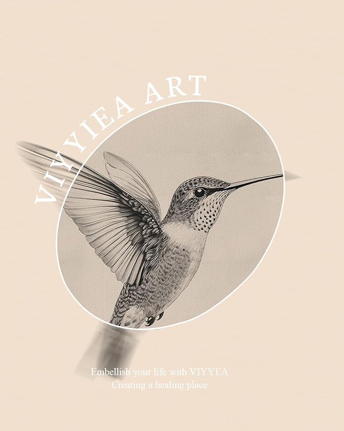 VIYYIEA Vintage Gold Framed Wall Art for Living Room, Birds Canvas Prints Home Decor, Sketch Painting Picture, Bedroom Wall Decor Gifts for Friends or Family -【Hummingbird】-(36L x 24W)