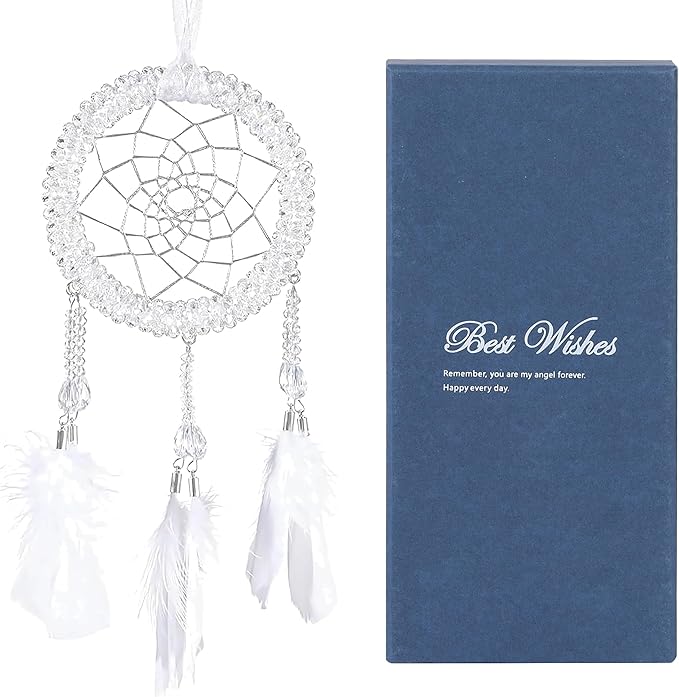Luxury Dream Catchers - White Turkey Feather with Crystal Diamond, Lace Lanyard, Handmade Small Dreamcatcher for Bedroom, Dream Catcher for Girls, Dream Catchers for Boys, Dream Catcher Wall Decor