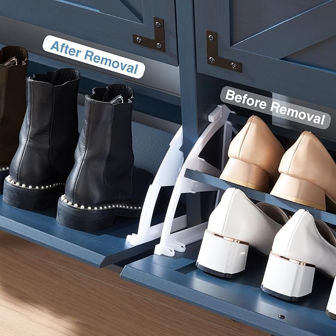 Shoe Storage Cabinet,Farmhouse Shoe Organizer with 4 Flip Drawers & Barn Door Design,Freestanding Hidden Slim Narrow Shoe Rack Cabinet for Entryway,Foyer,Hallway,Navy Blue
