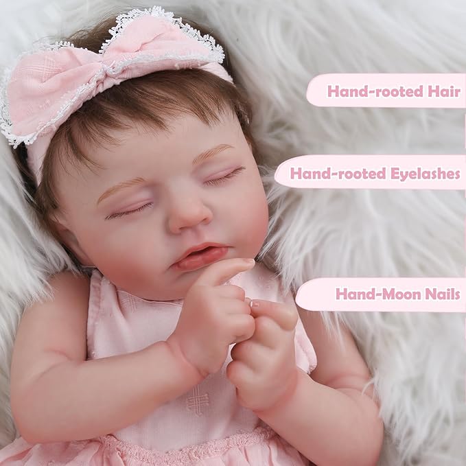 KSBD Reborn Baby Dolls Girl - 20 Inch Realistic Sleeping Newborn Baby Doll, Lifelike Handmade Cloth Body Soft Weighted Reborn Doll, Advanced Painted Gift Set for Kids Age 3+