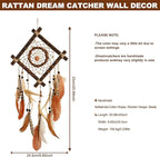 Dream Catcher Native American Boho Dreamcatcher Rattan Wood Wall Decor, Handmade Natural Dream Catchers with Healing Crystal Stone Feathers Ornament Indian Decor for Bedroom Living Room