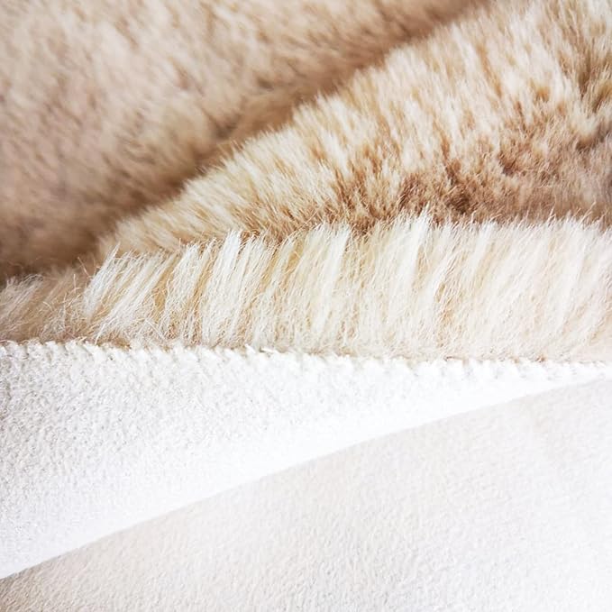 Ghouse Ultra Soft Faux Rabbit Fur Rug 5x8, Machine Washable Area Rugs for Bedroom Fluffy Rugs for Living Room, No-Shedding Carpet Sheepskin Rug Light Brown Beige