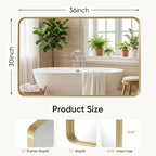 Sweetcrispy Bathroom Wall Mirror, 36x30 Inch Wall Mount Mirror for Over Sink, Modern Rounded Rectangle Vanity Mirrors with Matte Metal Framed, for Home Decor, Living Room, Bedroom, Gold