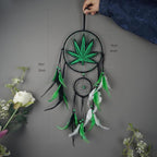 Green Leaf Weed Dream Catcher Wall Hanging Decor Bedroom Adult Living Room Home Bohemian Decorations (Two Rings)