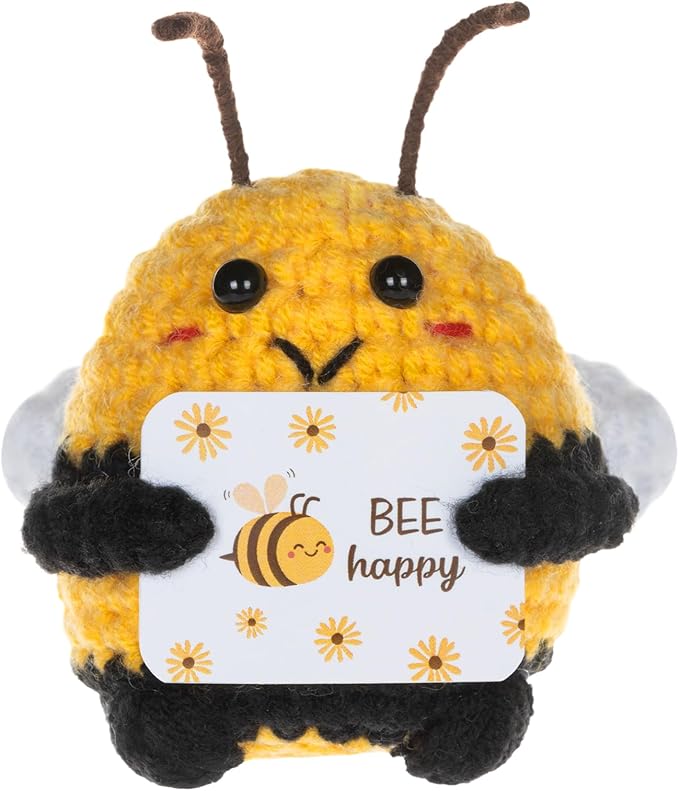 WenmthG Funny Positive Crochet Honeybee - Emotional Support Animals Gifts, Funny Handmade Crochet Doll, Inspirational Gifts for Women Men Friends Coworkers