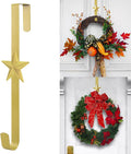 Wreath Hangers for Front Door,15" Sturdy Metal Wreath Doors Hangers,Over The Door Hooks for Front Porch Decor,Garland Hooks Holders for Halloween Christmas Decorations (Gold Star, 4 Pack)