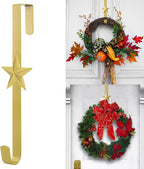 Wreath Hangers for Front Door,15" Sturdy Metal Wreath Doors Hangers,Over The Door Hooks for Front Porch Decor,Garland Hooks Holders for Halloween Christmas Decorations (Gold Star, 2 Pack)