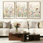 BINCUE Wildflower Wall Art Large Floral Wall Painting Neutral Print Pictures Framed Flower Wall Decor Wildflower Artwork Flowers Pictures Floral Art Prints for Living Room Bedroom Bathroom Farmhouse 24x36 Inches Set of 3 Gift