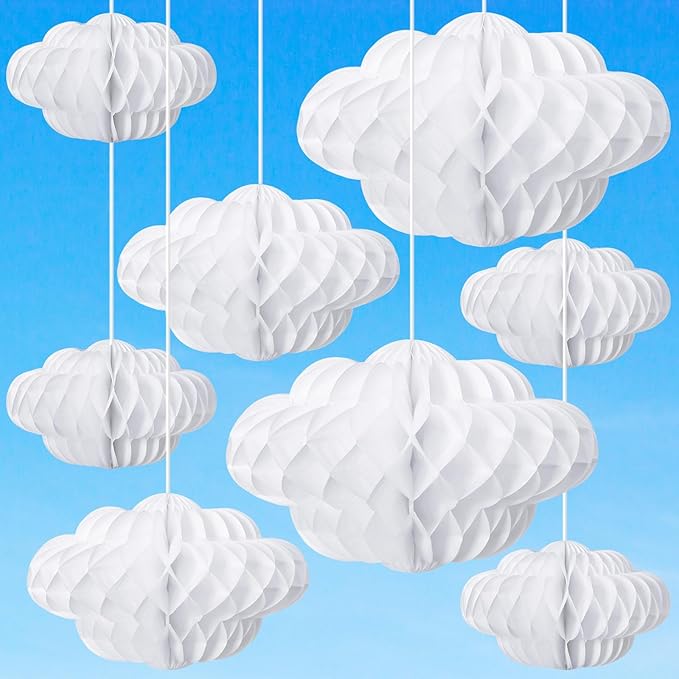 Affrolling 20 Pcs 3D Cloud Decorations Hanging Honeycomb Decor Artificial Cloud Ornaments for Ceiling Art Wedding Birthday Nursery Room Baby Shower Party Decorations (Large,Classical Style)