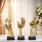aboxoo 3 Pcs Thinker Statue, No Hear No See No Speak Modern Resin Sculptures Decor, Silence is Gold Abstract Art Figurines for Living Room, Home, Office Study (Gold)