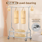 EAGMAK Heavy Duty Clothes Rack Load 556 LBS, Rolling Clothing Rack With Shelves, Height Adjustable Metal Clothes Hanger with Wheels Portable Wardrobe Organizer Garment Rod for Hanging Clothes (Silver)