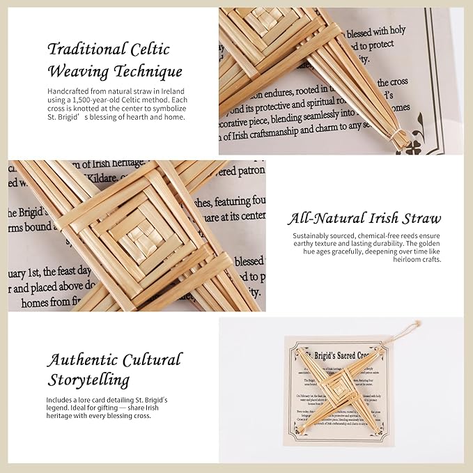 Brilucky Traditional St. Brigid's Wall Cross, Celtic Cross Imbolc Decor, Irish Blessing Wall Decor, 8 Inch