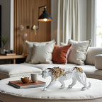 Cheetah Statue White Gold Leopard Sculpture Home Decor Leopard Sculpture Resin Handmade Sitting Suitable for Living Room Table Center Bedroom Gift for Woman Father