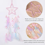 Pretty Jolly Pink Star Kids Dream Catcher Wall Decor Pompom Feather Baby Dreamcatcher Handmade Children Dream Catcher Home Décor Wall Hanging for Nursery Bedroom Boys Girls Birthday Gift-25.6in