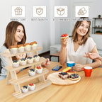 Wooden Cupcake Display Stand, Wood Rustic Risers 4 Tiers for Display Ideal Craft Funko Pop Shelves, Table Display Stand for Vendors, Earring & Ring Holder Stands, Outdoor Plant Stand Indoor-Natural