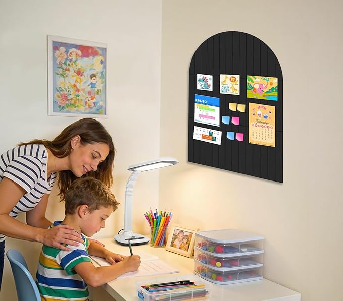 Large Arched Felt Bulletin Board 35" x 24",Cork Board Alternative - 6 Customized Felt Wall Tiles with Push Pins, Cork Boards for Walls Pin Board for Office & Home Panels - Black