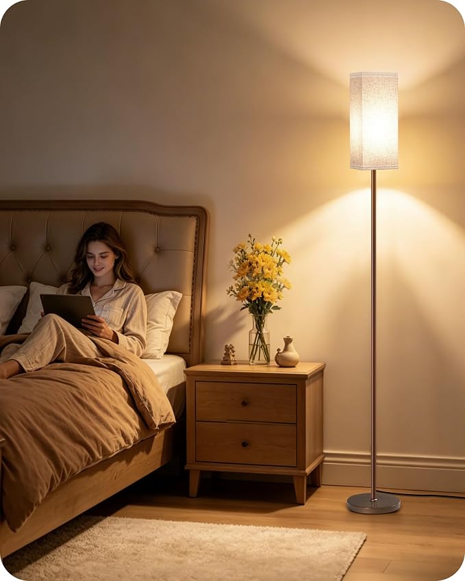 64.6" Floor Lamp, Pole with Foot Switch, Modern Standing Lamp Lampshade, Minimalist Freestanding Lamp (Bulb Not Included), for Living Room, Bedroom Office ETL Listed,Brown and Beige VE07LD05