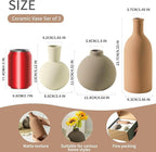 Vase Set of 3 | Ceramic Neutral Vases Home Decor | Rustic Flower Pottery Vases Modern Farmhouse Vase for Table Entryway Mantel Centerpiece Bookshelf Living Room Bathroom Bedroom -Brown Large