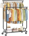 Heavy Duty Clothes Rack, Rolling Clothing Rack With Shelves Load 450 LBS, Double Rod Clothing Racks with Wheels for Hanging Clothes, Black