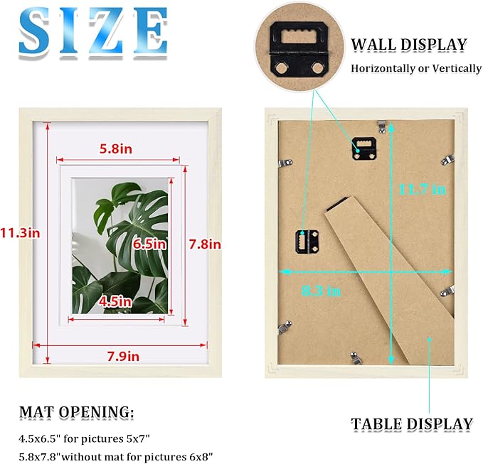 Egofine A4 Picture Frames Set of 4, Made of Solid Wood Covered by Plexiglass 5x7 and 6x8 with Mat or A4 without Mat, for Table Top Display and Wall Mounting Photo Frame Beige