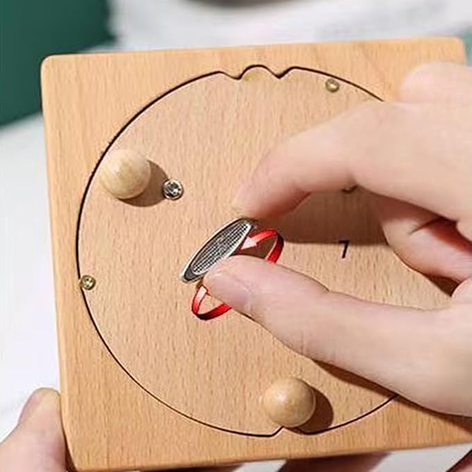 Natural Solid Wood Handcrafted Beech Wooden, Musical FigureTotoro/Carousel/Fairy/Ballerina Figurine,Rotating Hand Crank Mechanism Music Box,Musical Decorations (The Train in the Cavern)