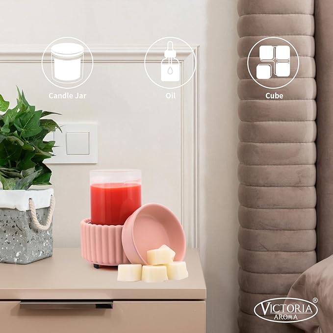 VICTORIA AROMA Ceramic Wax Melt Warmer 3-in-1 Wax Warmer for Scented Wax - Electric Fragrance Burner for Home, Office, Bedroom - Gift & Décor（Pink）