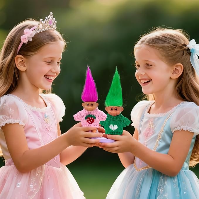 Retro Vintage Lucky Troll Dolls Assorted Hair Colors Chromatic Adorable for Collections, School Project, Arts and Crafts, Party Favors (Green)