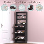 Shoe Cabinet with 3 Flip Drawers & Coat Rack, Narrow Hidden Shoe Storage Cabinet, 2-in-1 Hall Tree Slim Freestanding Shoe Rack Organizer for Entryway, Hallway, and Living Room