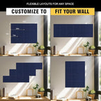 TSJOFFICE Large Cork Board for Wall - 48" x 36" Bulletin Board with 50 Pushpins for Office Decor, Pin Board 12 Pack Felt Wall Tiles with Safe Removable Adhesive Tabs, Corkboard for Home - Navy Blue
