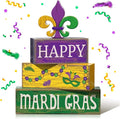 Moucuny 4 Pcs Mardi Gras Decorations Mardi Gras Wooden Sign Carnival Table Centerpiece Carnival Tiered Tray Decor Decorative Faux Book Stack Block for Masquerade Party Fireplace Mantel Shelf