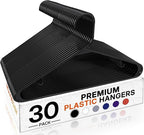 HOUSE DAY Black Plastic Hangers 30 Pack, Plastic Clothes Hangers with Built-in Strap Hooks, Space Saving Slim Hanger for Closet Organizers and Storage, Durable Clothing Hanger for Shirts Blouses Tops