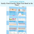 Over The Door Organizer 6 Tiers, Extra Large Behind Door Storage of 12 Compartments, 80 lbs Weight Capacity Hanging Storage Organizer with Clear Window Kids Toys,Shoes,Diapers,Room Storage,Blue