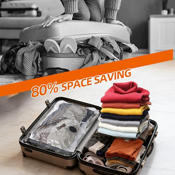 Vacuum Storage Bags For Clothes With Rechargeable Air Pump, 9 Pack Compression Packing Bags For Luggage, Space Saver Bags For Travel, Carry-On Size Vacuum Seal Bags