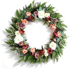 32 Inch Eucalyptus Wreaths with Roses, Hydrangeas, Lavender, Berries, Salal Leaves, Ferns, Dusty Miller, Green Summer Spring Wreaths for Front Door, Large Wreath for Porch Decor