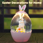 Easter Snow Globe Lantern with 6H Timer, Lighted Swirling Glitter Bunny and Eggs Decor, USB/Battery Operated Easter Decorations for Home, Spring Holiday Centerpiece or Gift