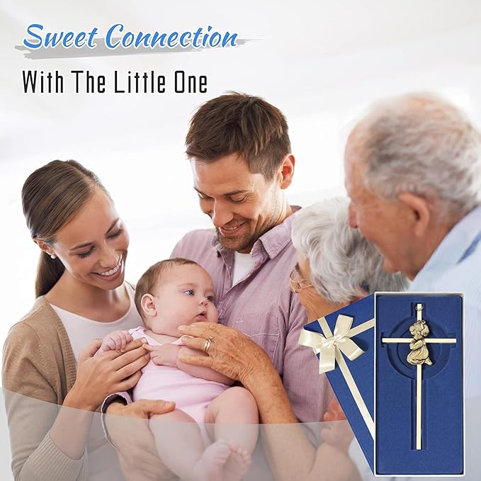 Tryuunion Baby Wall Cross Baptism and Christening Gifts for Girl, 7-inch Olive Golden Blessing Catholic Girl Baptism Crosses for First Holy Communion, and Dedication Baptismal Gifts from Godparents