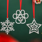 Set of 3 Christmas Hanging Ornaments - Silver Snowflake Star Pawprint Christmas Tree Decor for Xmas Tree Gift Decorative Hanging Ornaments Hanging Pendants (3, Multi-3)