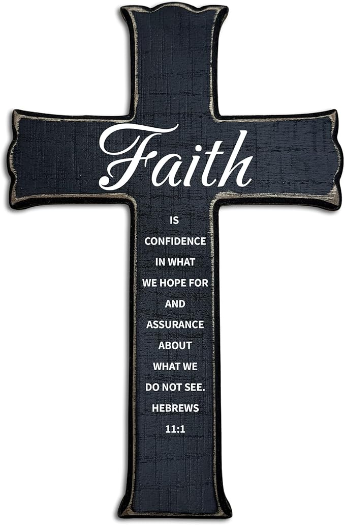 dsjaidh Cross Wall Decor - Black Scripture Wooden Cross For Wall - Gothic Wooden Hanging Signs Christian Easter Decor for Home Office Church Baptism - Christian Gifts for Men Women (Faith) - A07