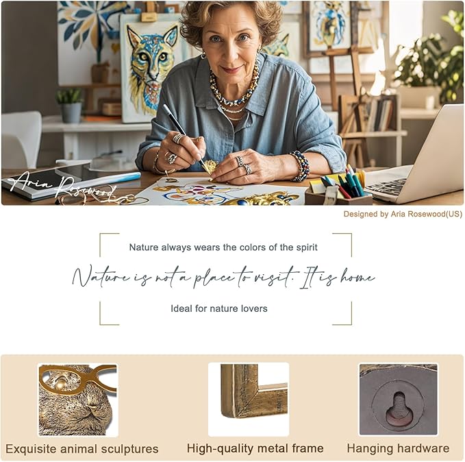 Newinhome Animal Heads Wall Decor (Includes Metal Frame) Resin Animals Sculptures Head Wall Hanging Decoration Gold vintage Wall Sculpture for Living Room Bedroom Office(Jackalope)