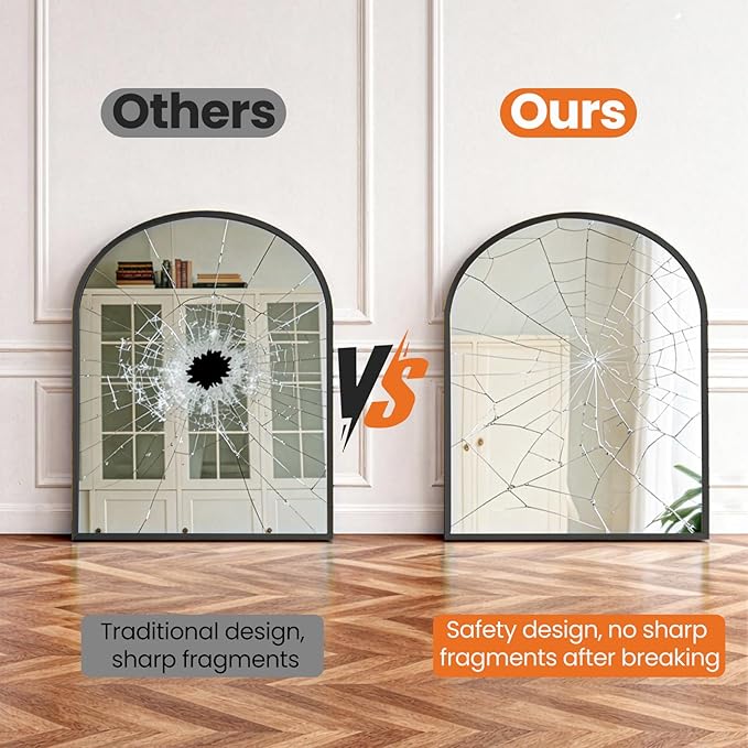 Sweetcrispy 31"x32" Arched Black Bathroom Mirrors for Wall, Bathroom Mirrors for Over Sink, Metal Framed with HD Shatter-Proof Glass for Entryway, Living Room, Bedroom