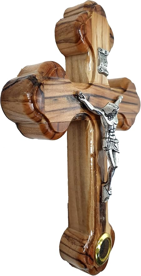 Zuluf 5.5" Wooden Wall Cross with 14 Stations Crucifix and Jerusalem Soil Christian Holy Land Gift from Israel CRS092