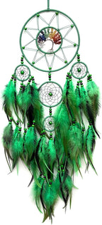 Green Large Dream Catcher Wall Decor Crystal Tree of Life Dream Catchers Handmade Feather Dreamcatcher Wall Hanging Ornament for Bedroom Living Room Home Decor