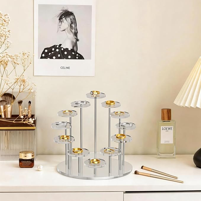 Round Acrylic Display Riser Stands, 12 Tier Jewelry Display Stands for Rings Earrings Mini Figurines 1 Pack(Clear)