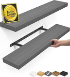 BAYKA Floating Shelves Grey, 22.5 inch Rustic Wood Wall Mounted Shelves for Bathroom, Bedroom, Living Room, Kitchen, Hanging Shelf for Books/Storage/Decor (Gray,Set of 2)