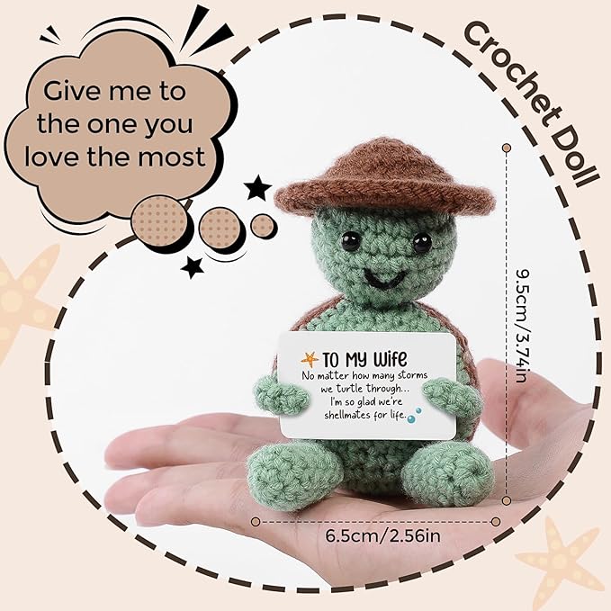 Valentines Gifts Handmade Crochet Turtle, Emotional Positive Support Crochet, Crochet Toy Doll, Cute Christmas, Mothers Day, Birthday Gifts for Moms, Home Decor