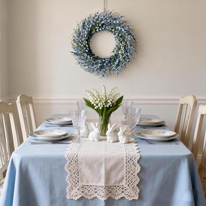 26 Inch Spring Wreaths for Front Door, Large Artificial Forsythia Flowers Wreath, Spring Summer Floral Wreath All Season for Home, Wall, Window, Porch, Wedding, Farmhouse Decor (Blue)