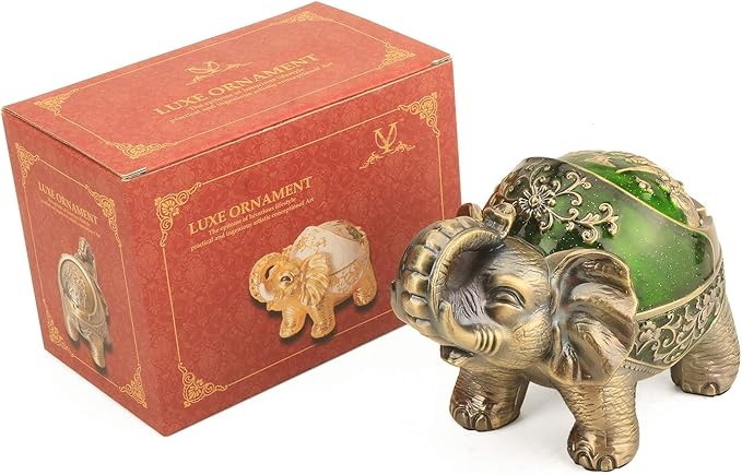 LAUYOO Elephant Decorative Ashtray with Lid for Cigarettes Metal Smoking Ash tray Ashtrays for Smoker Windproof Cigarette ashtrays for Outdoor Indoor Fancy Gift for Men Women Weed Smokers (Dark Green)