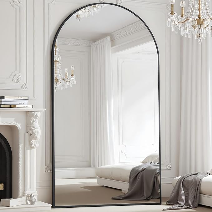 Prywot Full Length Mirror, Oversized 78"x38" Arched-Top Floor Mirrors, Modern Full Body Mirrors with Stand, Wall Mirror with Aluminum Alloy Frame for Bedroom,Living Room, Black