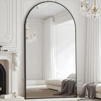 Prywot Full Length Mirror, Oversized 78"x38" Arched-Top Floor Mirrors, Modern Full Body Mirrors with Stand, Wall Mirror with Aluminum Alloy Frame for Bedroom,Living Room, Black